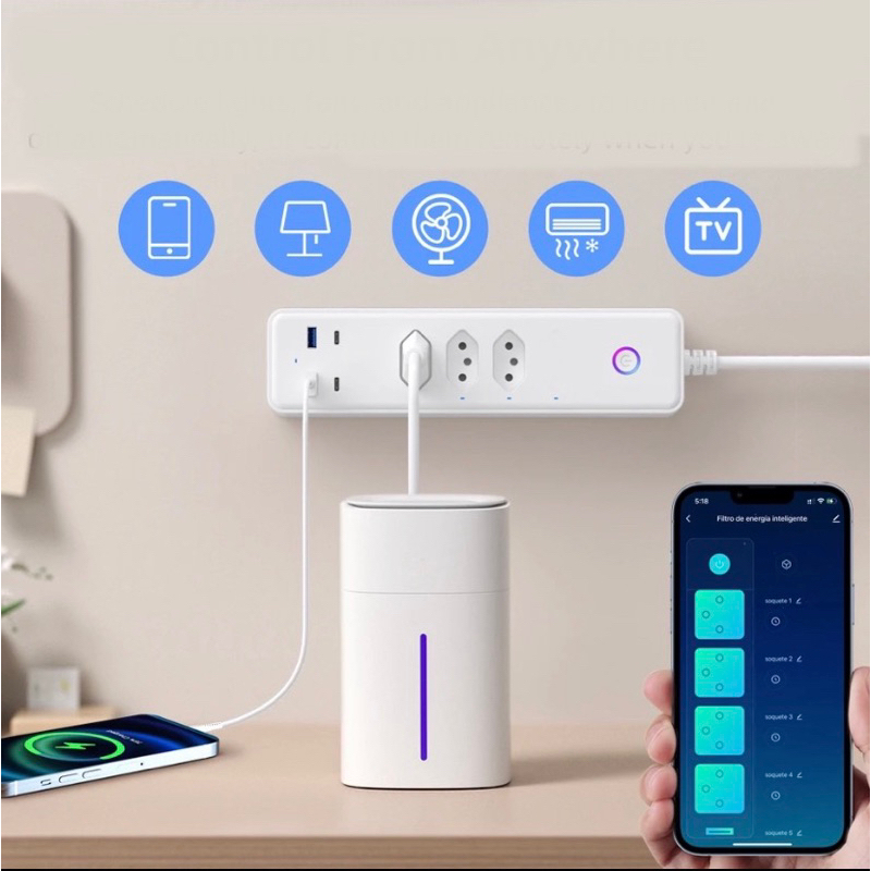 Filtro de Linha Régua de Tomadas 3,4 e 5 tomadas 2 USB Tipo C