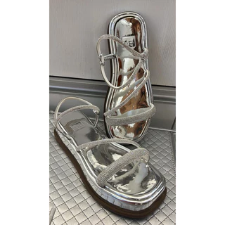 Sandália feminina flatform strass prata papete