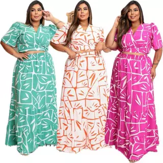 Conjunto Cropped Saia Longa Plus Size Verão 2024 Tendencia