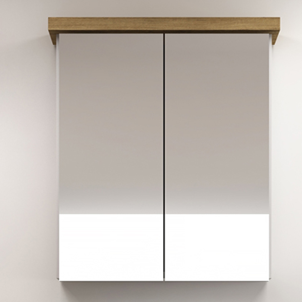 Armário de Banheiro Aéreo 2 Portas com Espelho Cewal 50cm Branco/Mel