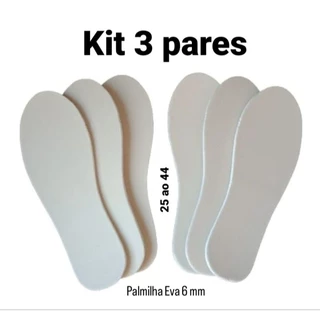 Kit palmilha adulta macia em EVA forrada com tecido Jakar 6MM, antimicrobiana, masculino, feminino