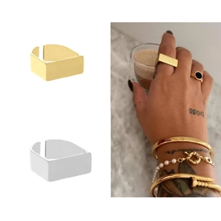 1 Peça Joia luxo Anel Bloc quadrado Ajustável Dourado Prateado Masculino Feminino joias banhada Baratinho