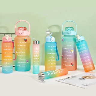 Kit 3 Garrafas De Água Squeeze Academia Com Adesivos 3D Alça e Suporte para celular Tie Dye