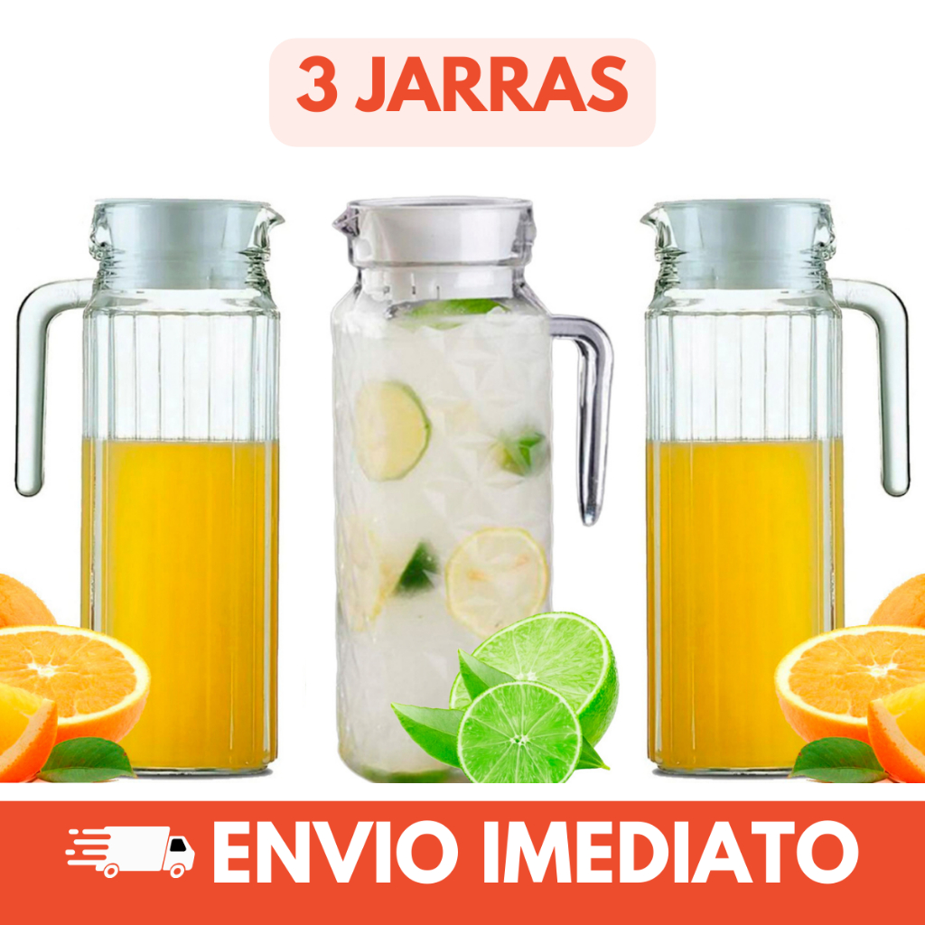Jarra De Vidro Com Tampa Suco Água 1 Litro 3 Unidades