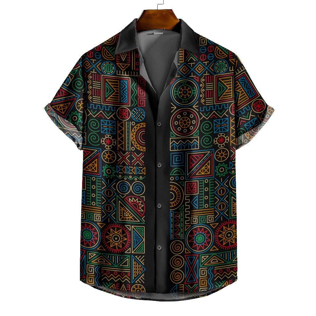 Camisa de Botão padrão étnico em estilo tradicional africano