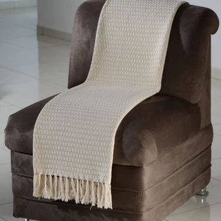 Xale Chale Manta Favo de Mel Trabalhado Cor Bege Cru com Franja Decorativo para Sofa Poltrona Cama Algodao Ideia Presente Mae Esposa Sogra Madrasta Avo Tia
