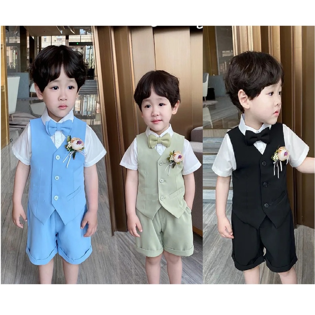 Conjunto Terno Social Infantil Menino Bermuda Camisa Manga Curta E