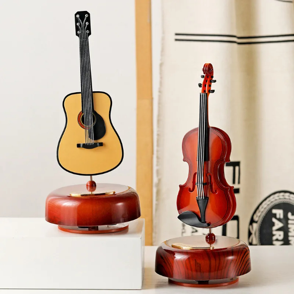 Caixinha de Música Rotativo Instrumento Musical Violão Violino Fur