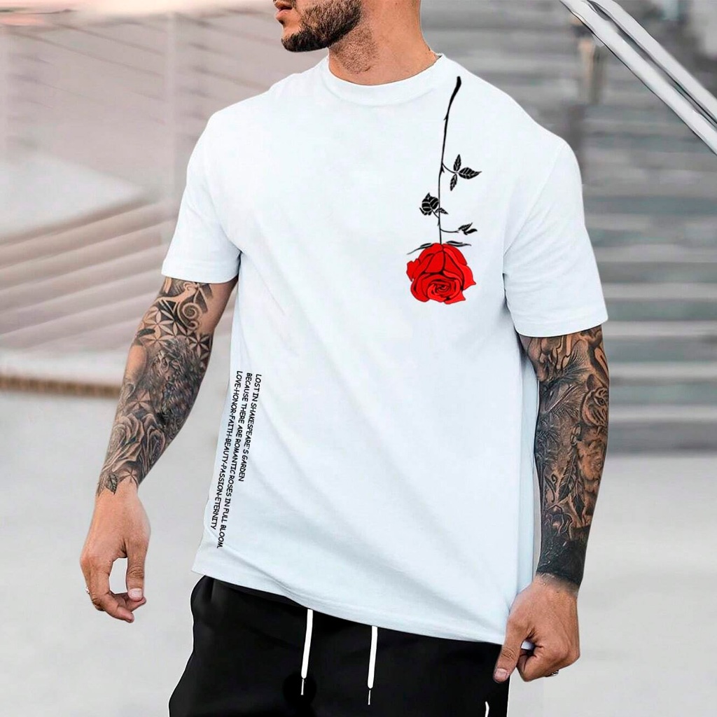 Camiseta T-shirt Manfinity Homem Floral 100% Algodão