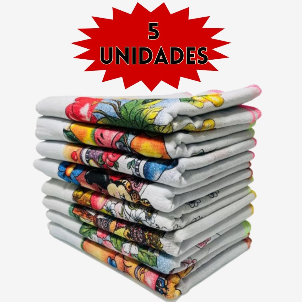 Pano de Prato Overlock Estampado Kit 5 Unidades