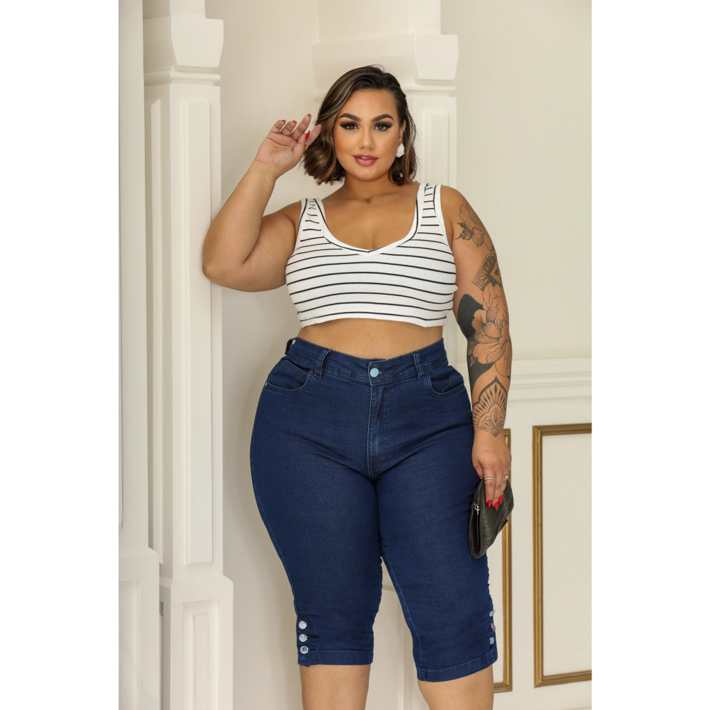 calça capri Feminina Plus Size Cintura Alta Com Lycra 46 ao 60