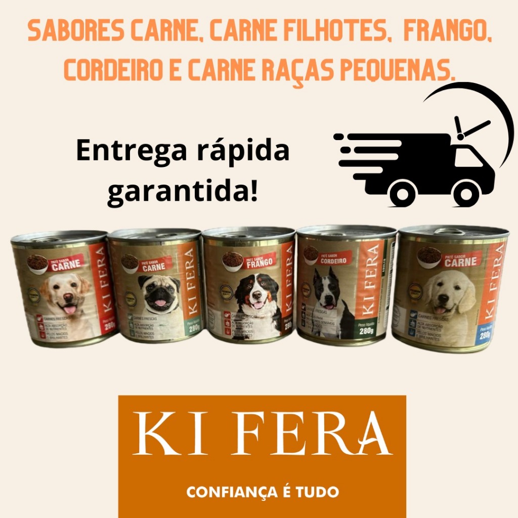 Kit com 3 Patês para Cães Kifera Premium - Alimento Úmido - Sachê - 280g cada - Total Kit 840g