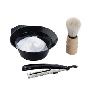 Kit Com 3 Peças Para Barbear Barba Homem Navalhete Pincel Tigela Cuidados Pessoais