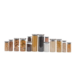 Kit 14 potes de vidro com tampa de inox redondo mantimento - Oikos
