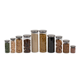 Kit 10 potes de vidro com tampa de inox redondo mantimento - Oikos