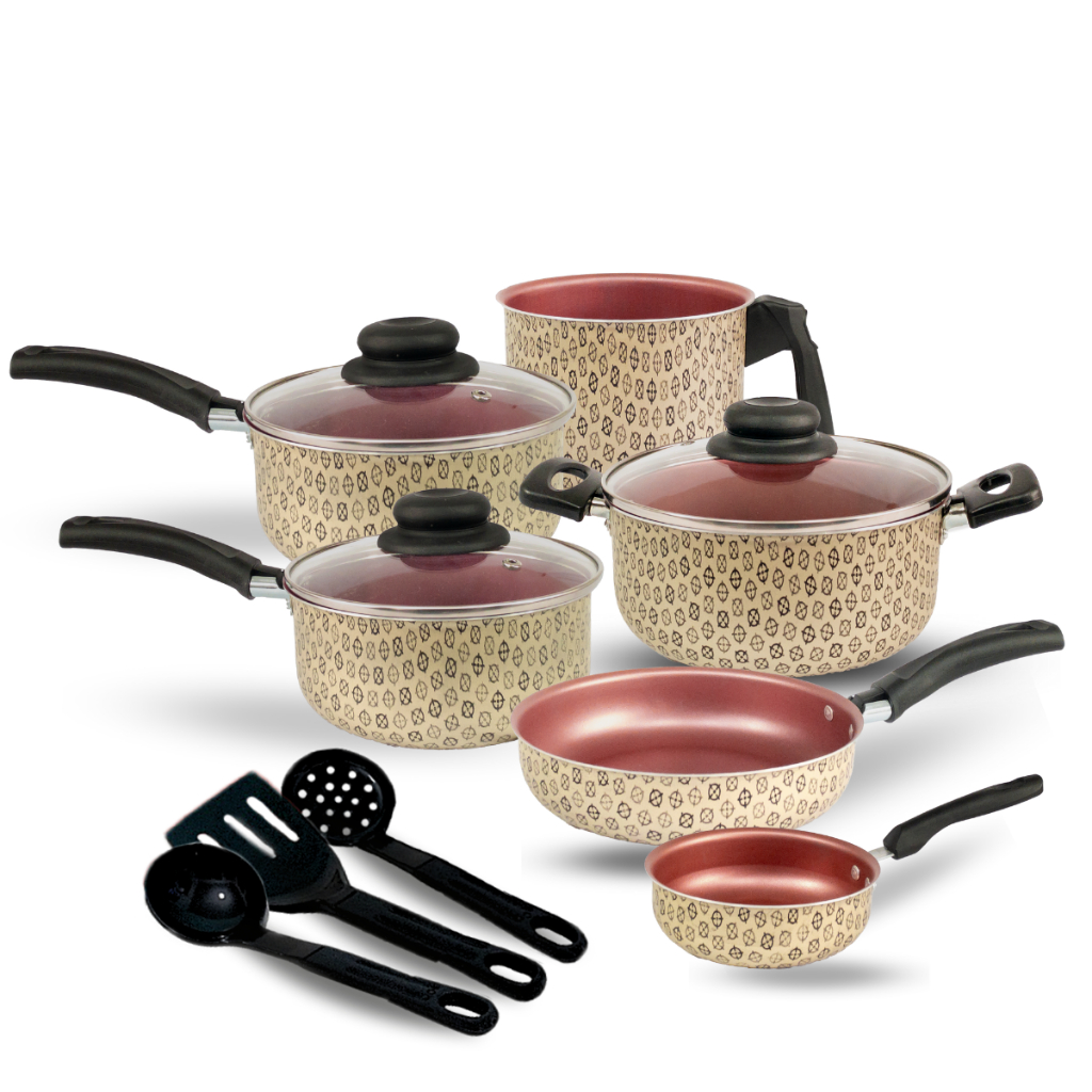 Jogo de Panelas Elegance Antiaderente Teflon 9 Peças Tampa Vidro