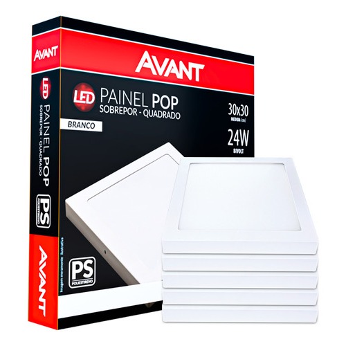 kit 5 painel led plafon luminária 24w sobrepor 30x30 branco frio 6500k bivolt