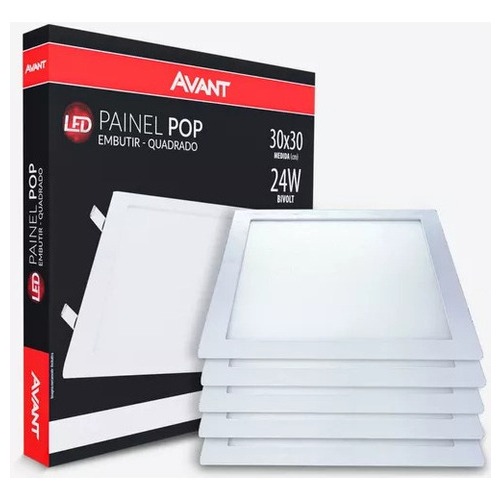 kit 5 painel Luminária plafon 24w led embutir 30x30 branco frio 6500k bivolt