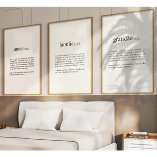 Quadro decorativo família amor e gratidão frases motivacionais família união 3 peças sala quarto