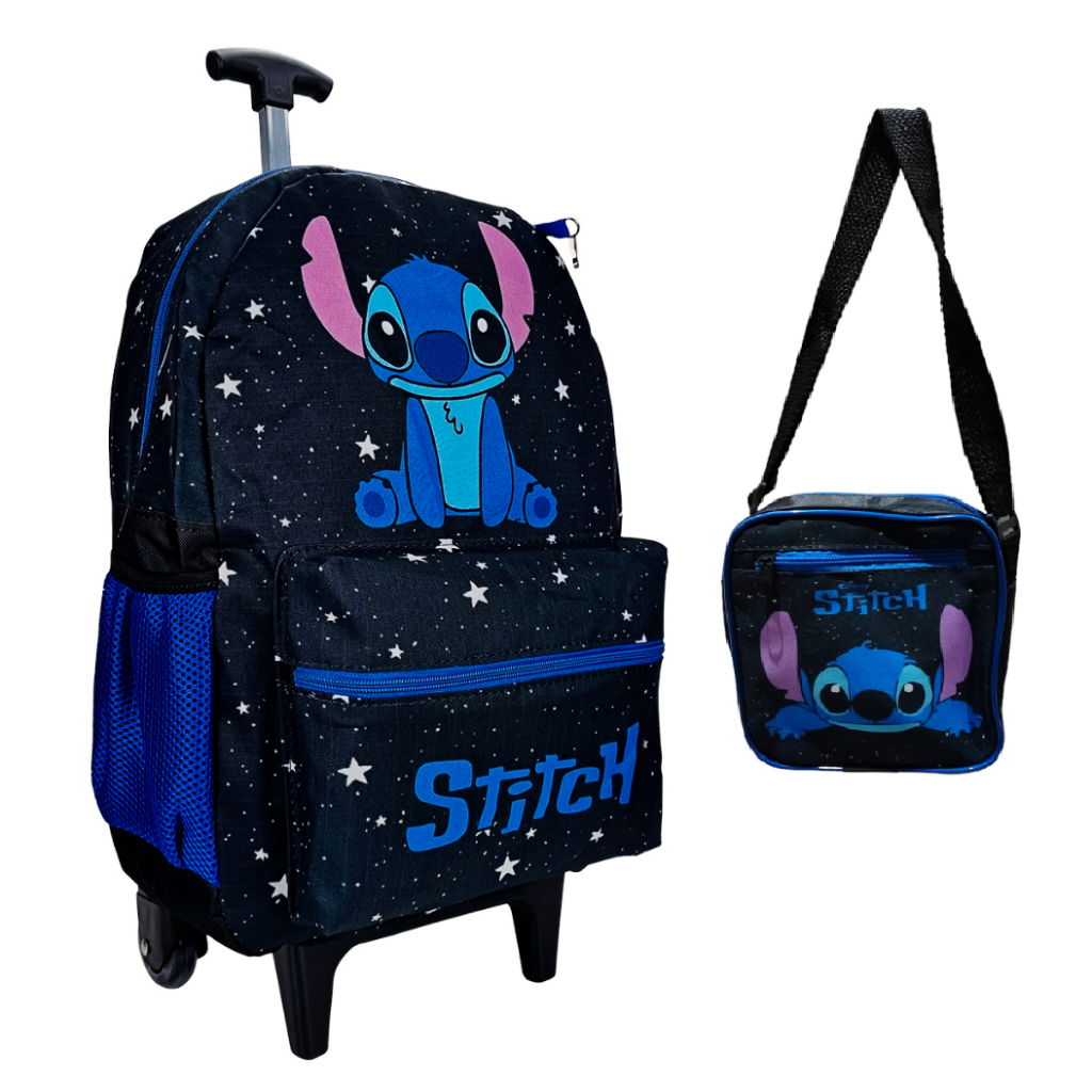 Mochila Lilo Stitch rodinhas escolar infantil com bolsinha ombro ...