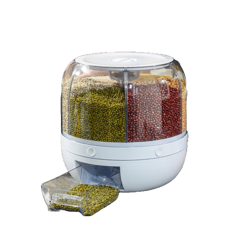 Dispenser De Alimentos Giratório Com 6 Divisões Rotativo De 360 Graus Recipiente de Armazenamento Armazenamento de Grãos de Arroz Tampa Resistente à Umidade