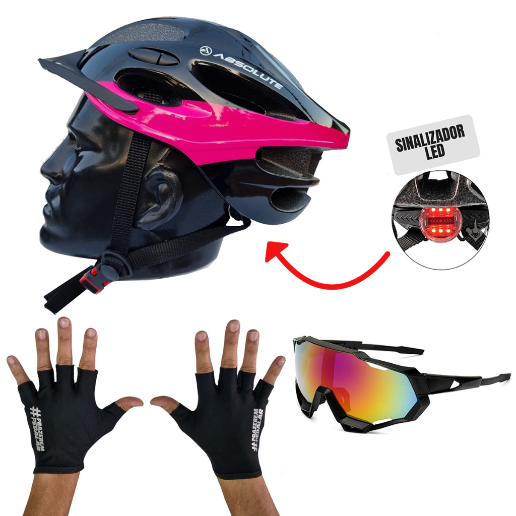 Capacete Bike Ciclismo Bicicleta Led + 1 Óculos + 1 Luva
