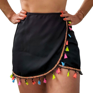 Saída de Praia Com Pompom Saia Pareô em Viscolinho Canga de Praia Piscina