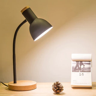 Luminária de Mesa desk LED Bivolt Base de Madeira - Branca ou Preta