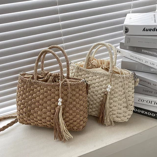 Bolsa feminina de palha praia com alça transversal modelo novo