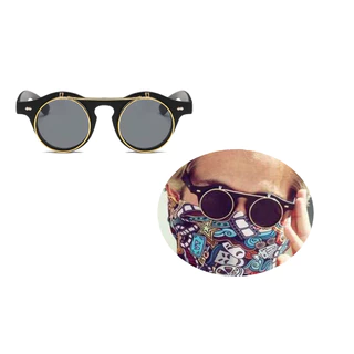Óculos De Sol Redondo Lente Dupla Steampunk Vintage Kuster punk moderno da moda