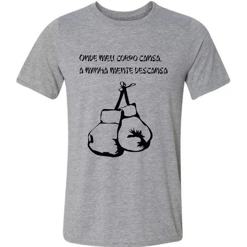 Camiseta Academia CInza Mescla Luvas Boxer Fitness Gyn