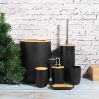 Kit 6 Acessórios De Banheiro Lavabo Detalhes Madeira Madeirado Com 6 Peças