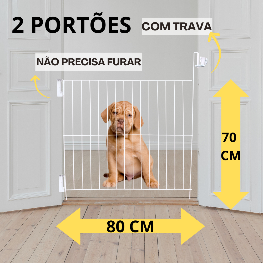 2 Portão Pet Grade De Cachorro Cercado Cercado Limitador De Passagem 80 x 70Cm