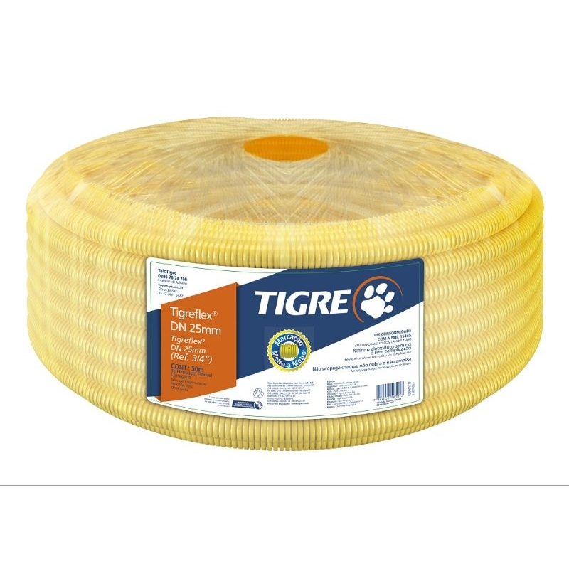 Conduíte Corrugado Tigre 3/4(25mm) Eletroduto Amarelo Rolo de 50 Metros