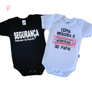 Kit 2 Body Bebê Segurança Mamãe Cópia Papai Divertido Personagem 100% Algodão Bori Bore Recém Nascido