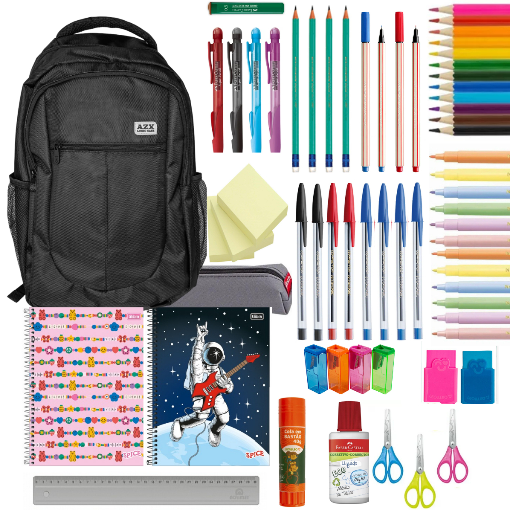 Kit Material Escolar 50 ítens Fundamental Medio Faculdade | Shopee Brasil