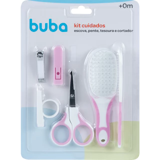 Kit Higiene Bebê Cuidados Infantil Recém nascido Com Escova Pente Tesoura e Cortador Rosa Buba