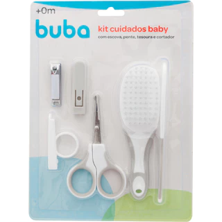Kit Higiene Bebê Cuidados Infantil Recém nascido Com Escova Pente Tesoura e Cortador Cinza Buba