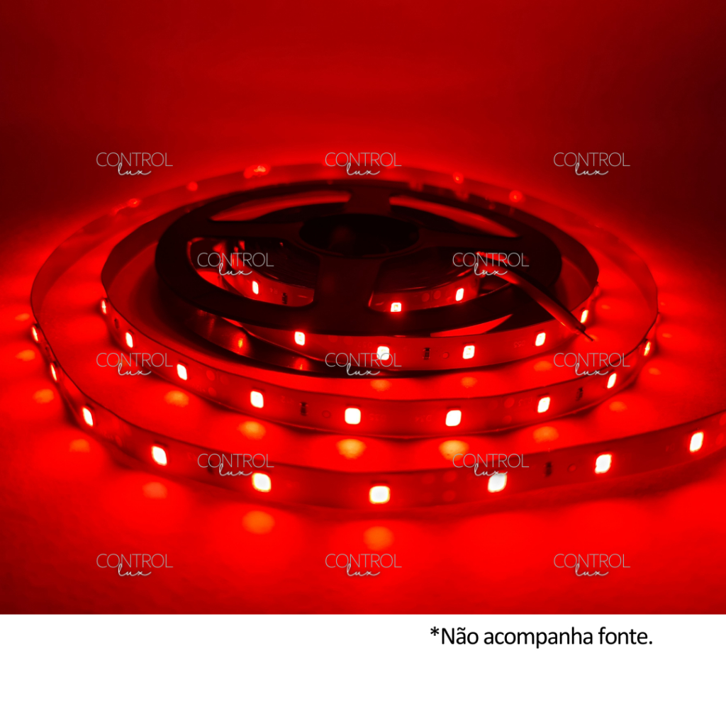 Fita Led Vermelho 3528 Sem Silicone 12v 60LED/m 5 Metros