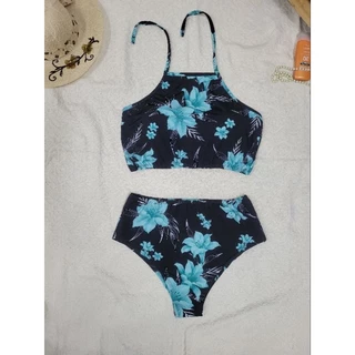 Biquíni Plus Size Feminino Suplex Hot Pants Cintura Alta Estampa Floral Tamanhos do 36 ao 56