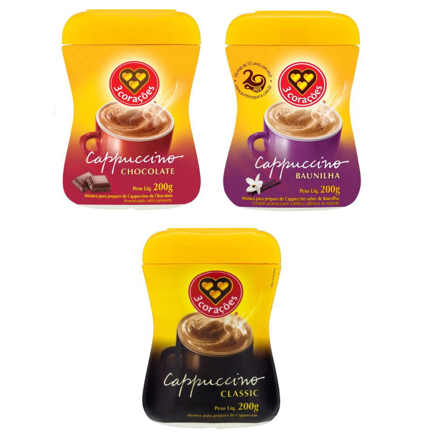 Cappuccino 3 Coracoes Chocolate Classico ou Baunilha 200g