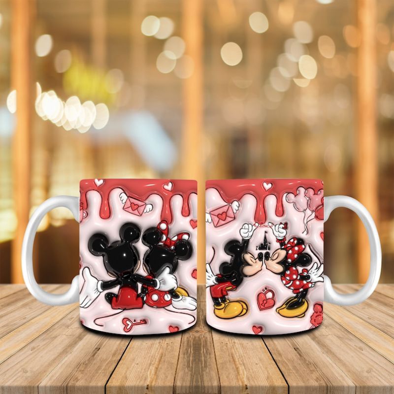 Caneca personalizada Mickey e Minnie com arte em 3D estilo inflado ...