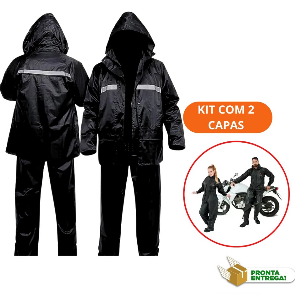 Kit 2 Capa com Capuz de Chuva para Motoqueiro Moto Proteção Chuva e Frio