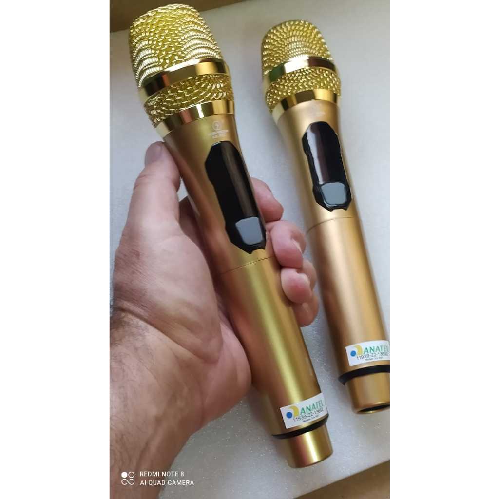 Microfone duplo sem fio, com bateria recarregavel