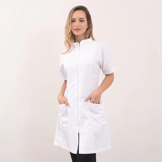 Jaleco com Zíper Manga Curta Oxforde Premium Feminino