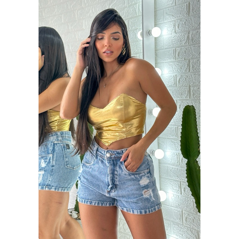 Croopd Corselt Metalizado tendência Verão