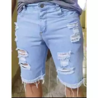 Bermudas Masculinas Jeans Destroyed Estilo Moda Homem