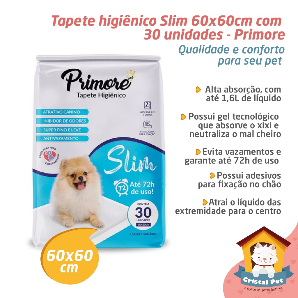 Tapete higiênico slim para cães e gatos 60x60cm com 30 unidades ...