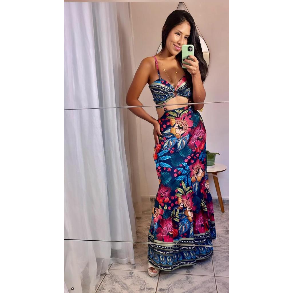 Vestido Longo Feminino Estampado Florido Tucano Shopee Brasil