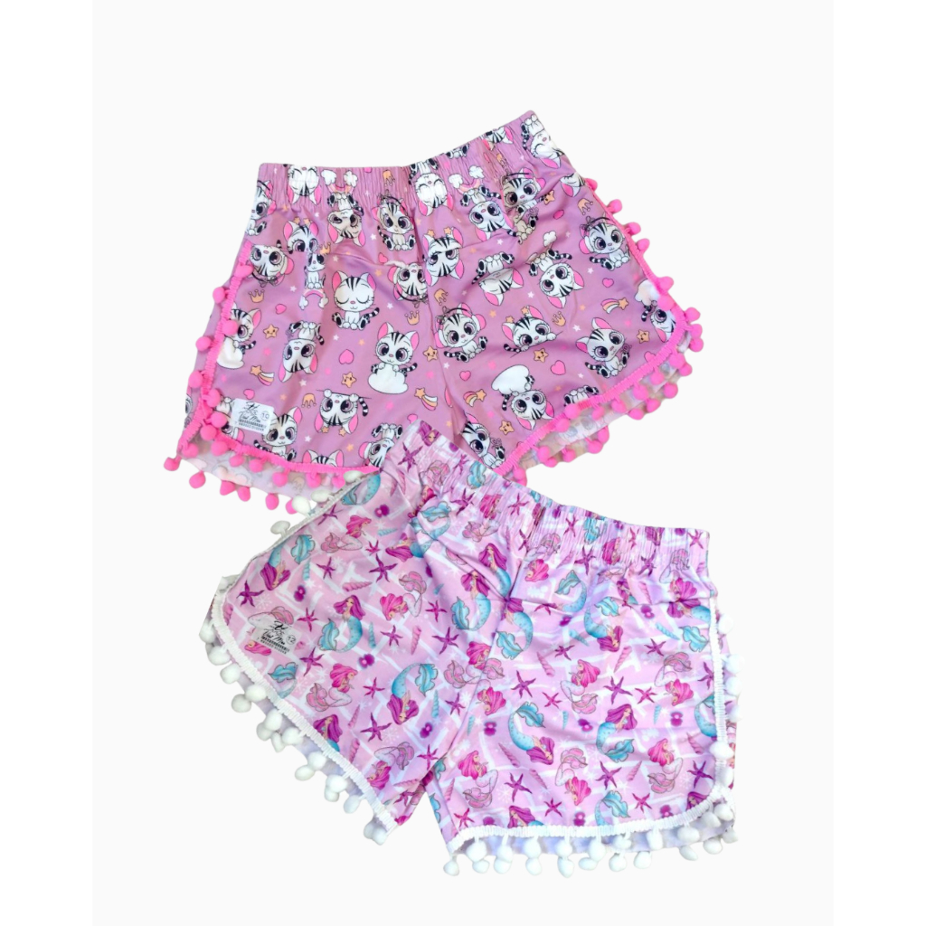 Short Pompom Menina Estampado Infantil e Juvenil Feminino Com Elastico